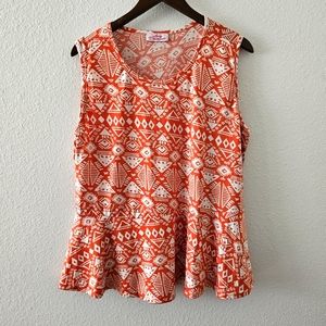 Lucy Diamonds top size XL (?) orange white print peplum summer